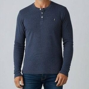 Original Penguin Shirt Men L Blue Thermal Henley Speckled Layer Gorpcore Winter